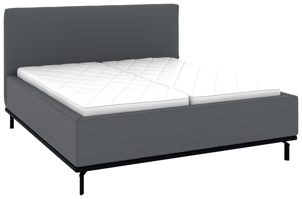 POLSTERBETT 180/200 cm,  in Grau, Matratze, Lattenrost, Bettkasten, H2 + H2 = mittel  - Graphitfarben/Weiß, Design, Holz/Textil (180/200cm) - Musterring