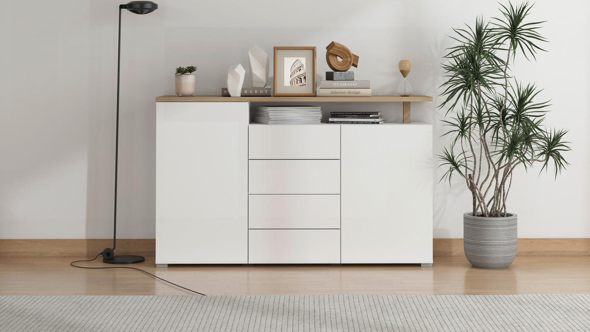 SIDEBOARD  in 154/94/40 cm  - Weiß/Eiche Artisan, Basics, Holzwerkstoff (154/94/40cm) - Carryhome