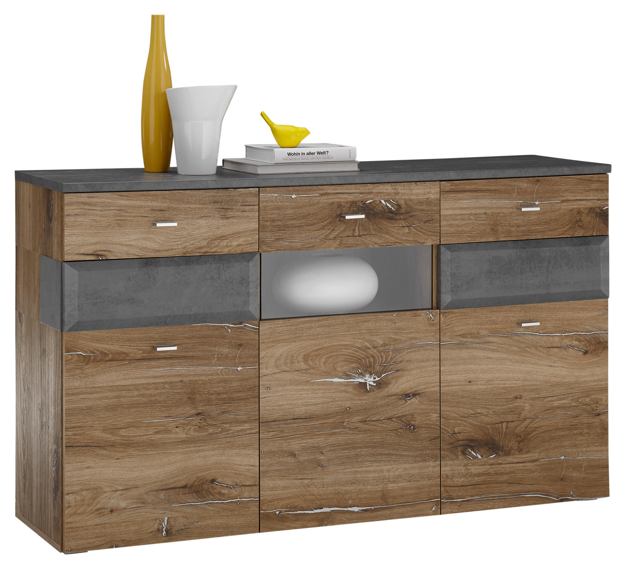 COMODĂ CU UșI 150/89/42 cm  - argintiu/gri închis, Konventionell, plastic/sticlă (150/89/42cm) - MID.YOU