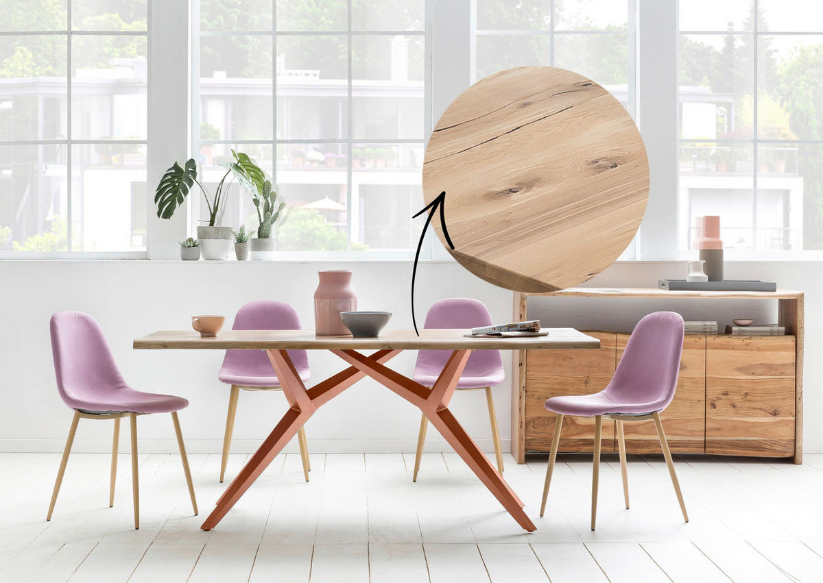 ESSTISCH 180/100/73 cm Echtholz  Holz, Metall rechteckig Braun, Naturfarben  - Braun/Naturfarben, MODERN, Holz/Metall (180/100/73cm) - MID.YOU