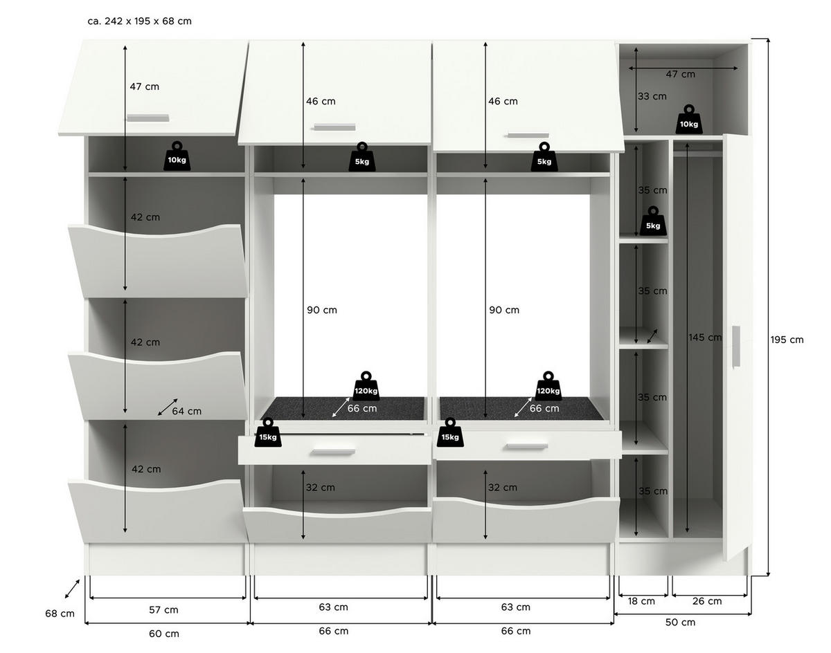 HAUSWIRTSCHAFTSRAUM 233/195/68 cm Weiss  - Weiss, Basics, Holzwerkstoff (233/195/68cm) - MID.YOU