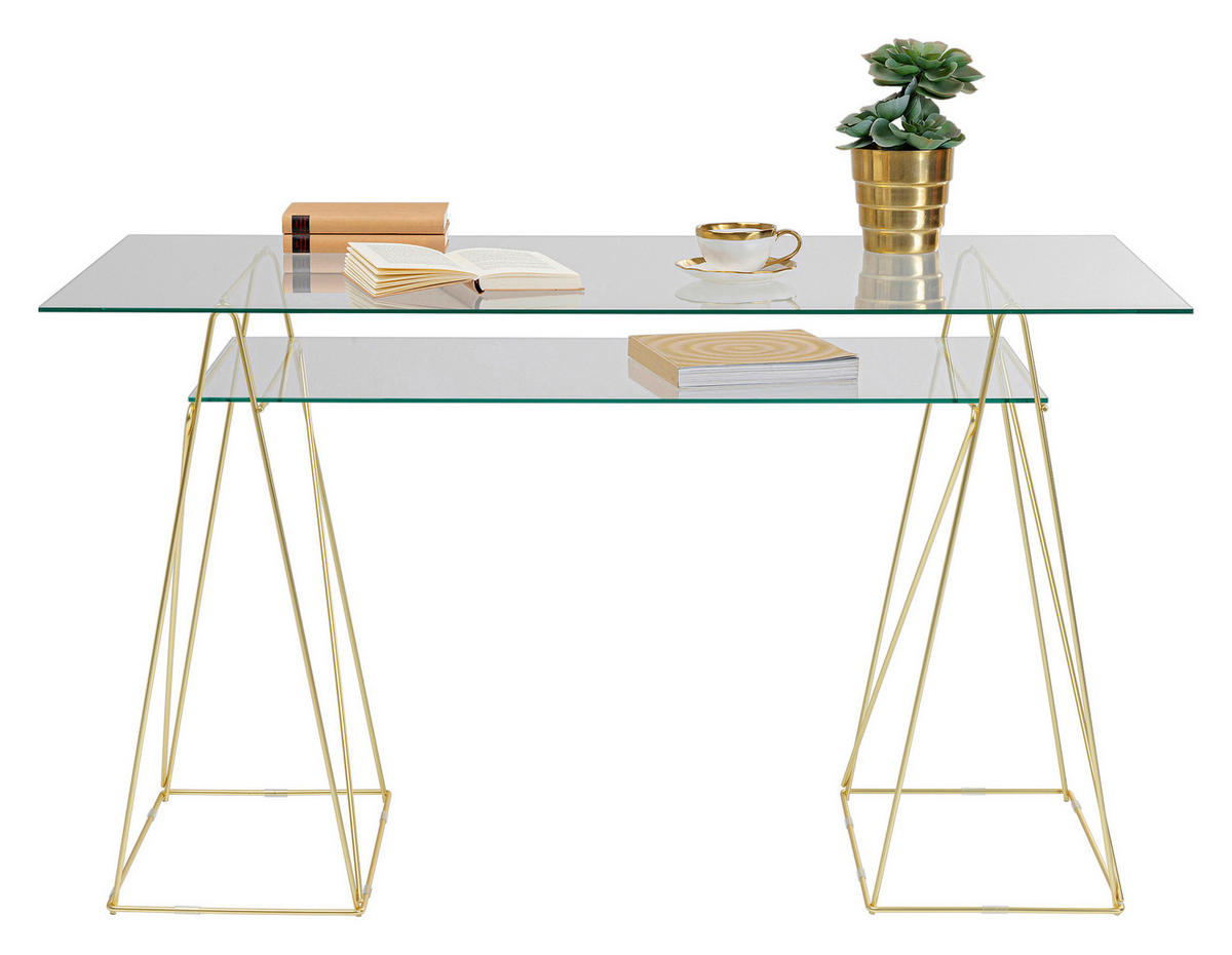 SCHREIBTISCH 135/65/74 cm  in  - Messingfarben, LIFESTYLE, Glas/Metall (135/65/74cm) - Kare-Design
