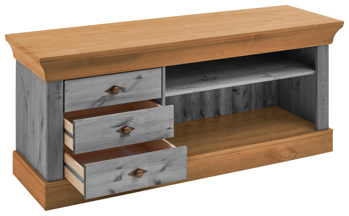 LOWBOARD  in 143/59/45 cm  - Laugenfarbig/Grau, ROMANTIK / LANDHAUS, Holz/Metall (143/59/45cm) - Boxxx