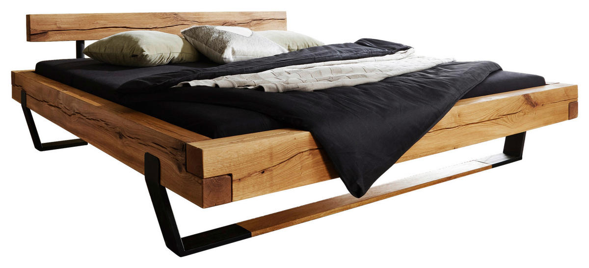 BALKENBETT 180/200 cm  in Eichefarben   - Eichefarben/Schwarz, KONVENTIONELL, Holz/Metall (180/200cm) - Livetastic