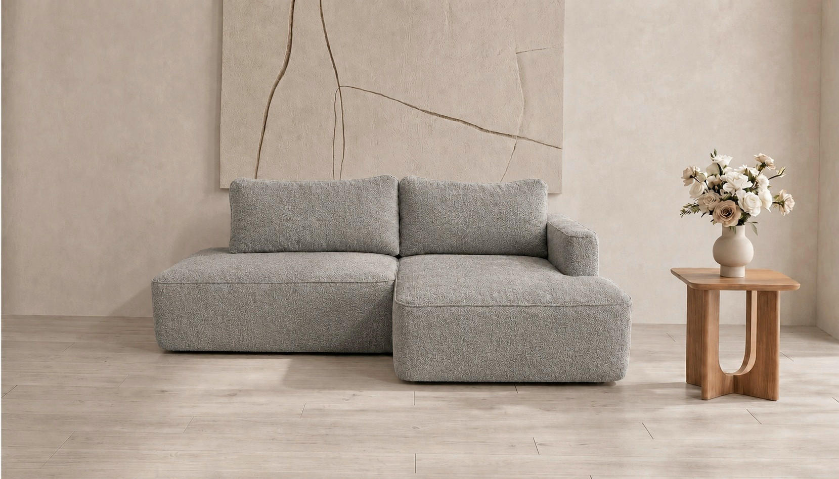 ECKSOFA FREDO Grau Bouclé  - Schwarz/Grau, Design, Kunststoff/Textil (233/150cm) - MID.YOU
