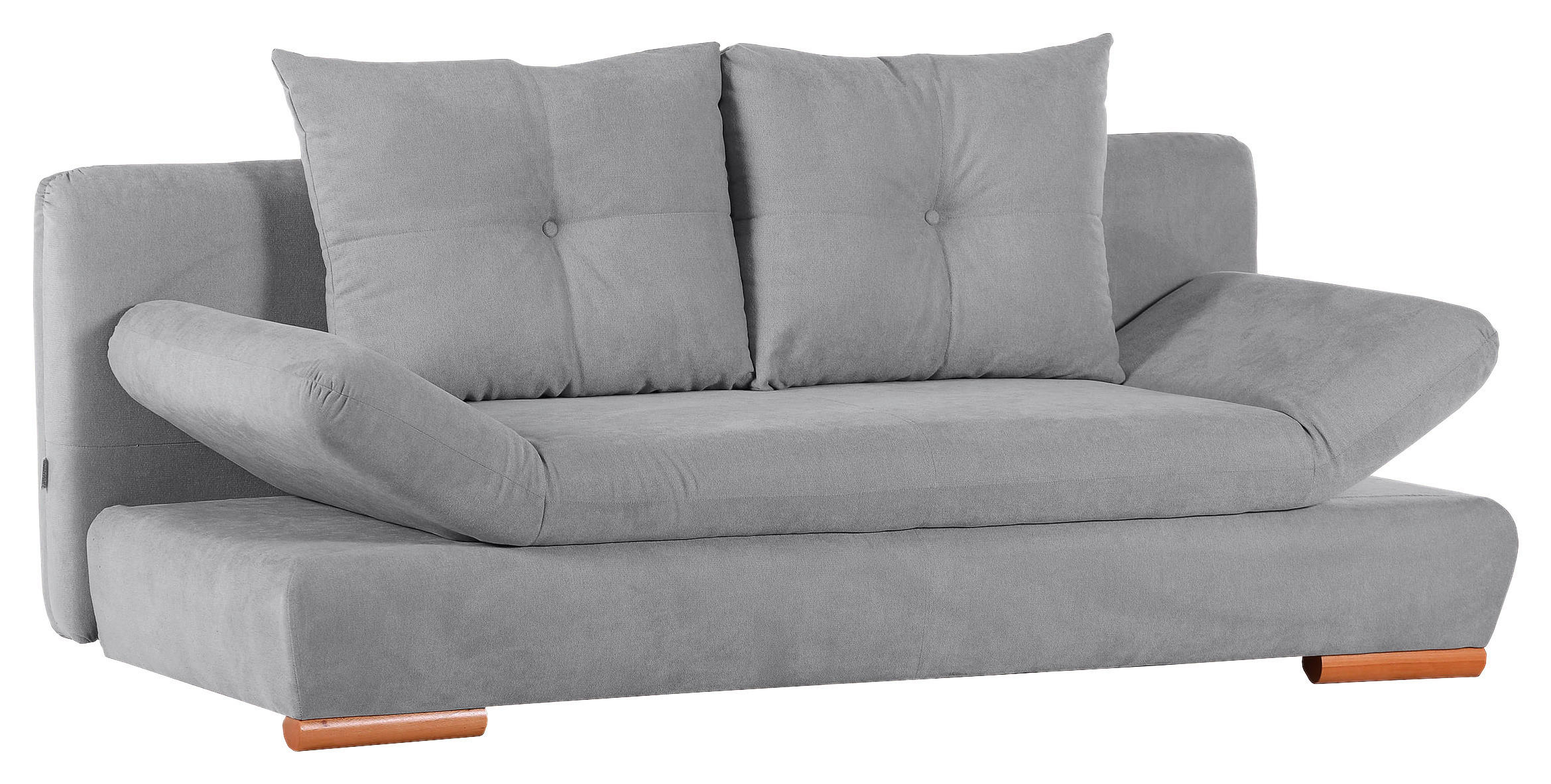 SCHLAFSOFA  mit Stoffauswahl, Liegefunktion, Schlafen auf Sitzhöhe, Rücken echt Flachgewebe Grau  - Buchefarben/Grau, Design, Holz/Textil (200/75/92cm) - Carryhome