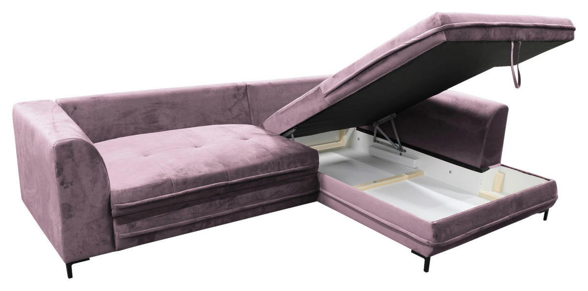 ECKSOFA Beere Velours  - Beere/Schwarz, Design, Textil/Metall (277/187cm) - Livetastic
