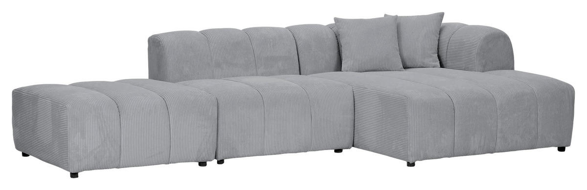 ECKSOFA Hellgrau Cord Zierkissen, Rücken echt  - Hellgrau/Schwarz, KONVENTIONELL, Kunststoff/Textil (313/162cm) - Carryhome