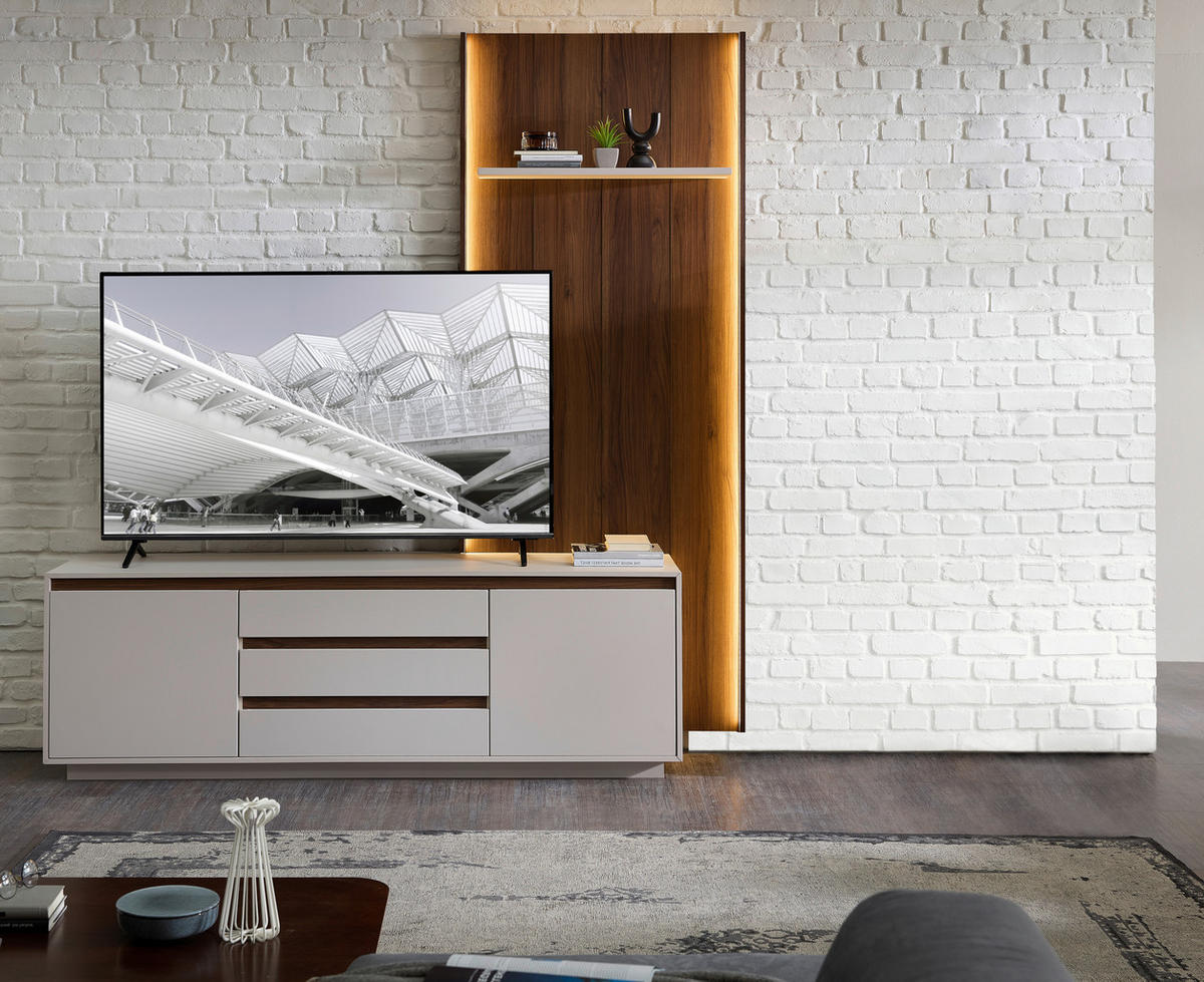 WOHNWAND  Nussbaumfarben, Kaschmir 214/232/45 cm    - Kaschmir/Nussbaumfarben, Design, Holzwerkstoff (214/232/45cm) - Stylife