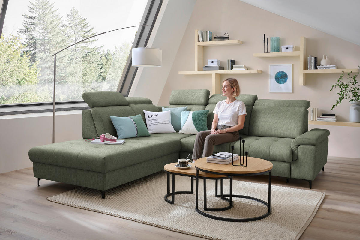 ECKSOFA Struktur Grün  - Schwarz/Grün, Design, Textil/Metall (270/292cm) - Stylife