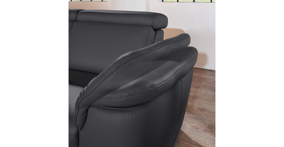 ECKSOFA in Echtleder Schwarz  - Alufarben/Schwarz, Design, Leder/Metall (242/271cm) - Cantus