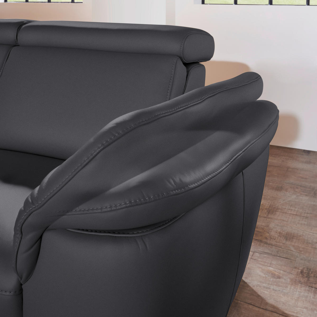 ECKSOFA in Echtleder Schwarz  - Alufarben/Schwarz, Design, Leder/Metall (239/271cm) - Cantus