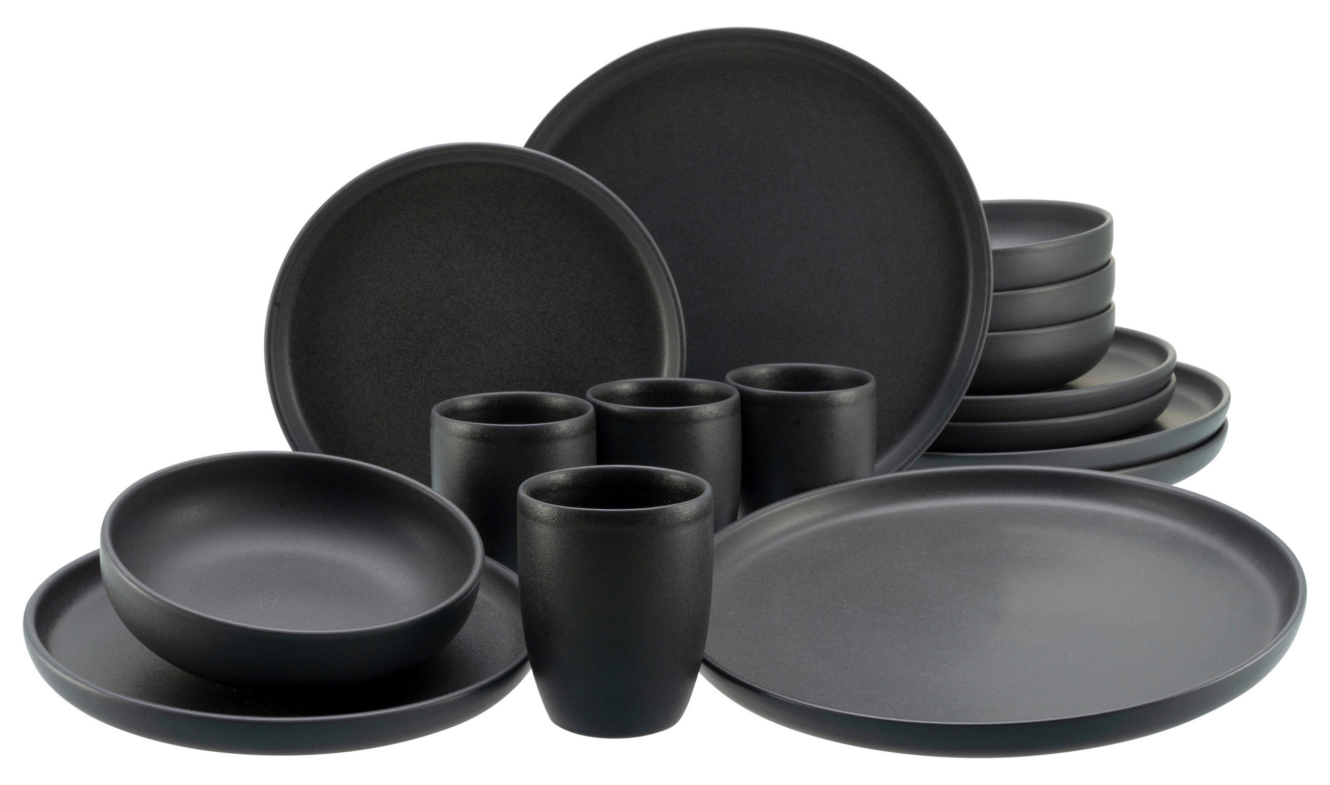 KOMBISERVICE Schwarz 16-teilig Uno - Schwarz, KONVENTIONELL, Keramik - Creatable