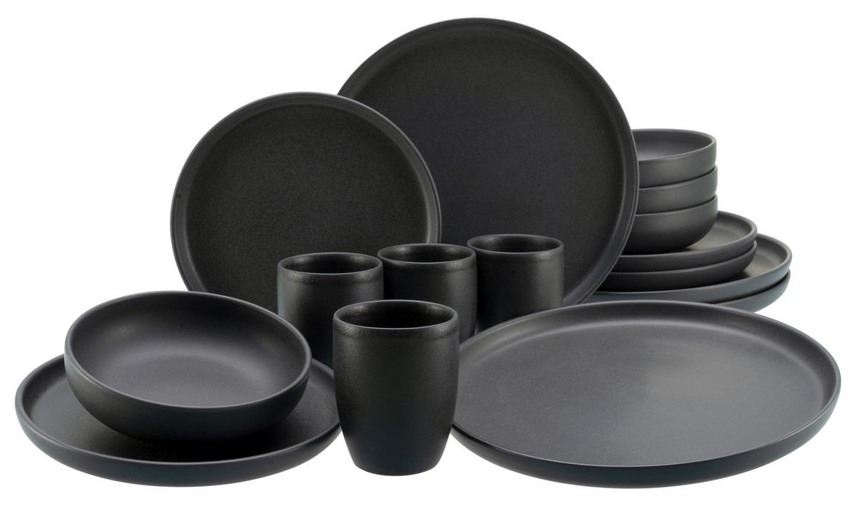 KOMBINOVANÝ SERVIS, 16-dielne, kamenina - čierna, Konventionell, keramika - Creatable