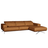 ECKSOFA  in Echtleder Cognac  295/187 cm  - Chromfarben/Cognac, Design, Leder/Metall (295/187cm) - Livetastic