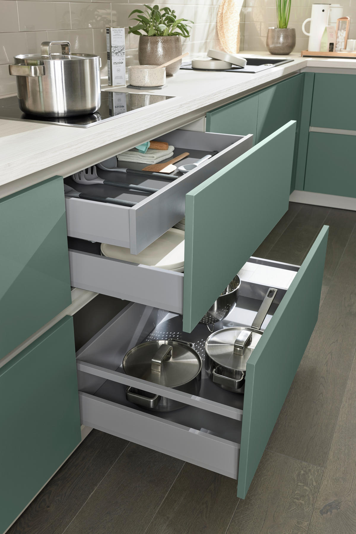 EINBAUKÜCHE MATIRA COLOUR  - Eiche Bianco/Grün, Design, Holzwerkstoff - Novel