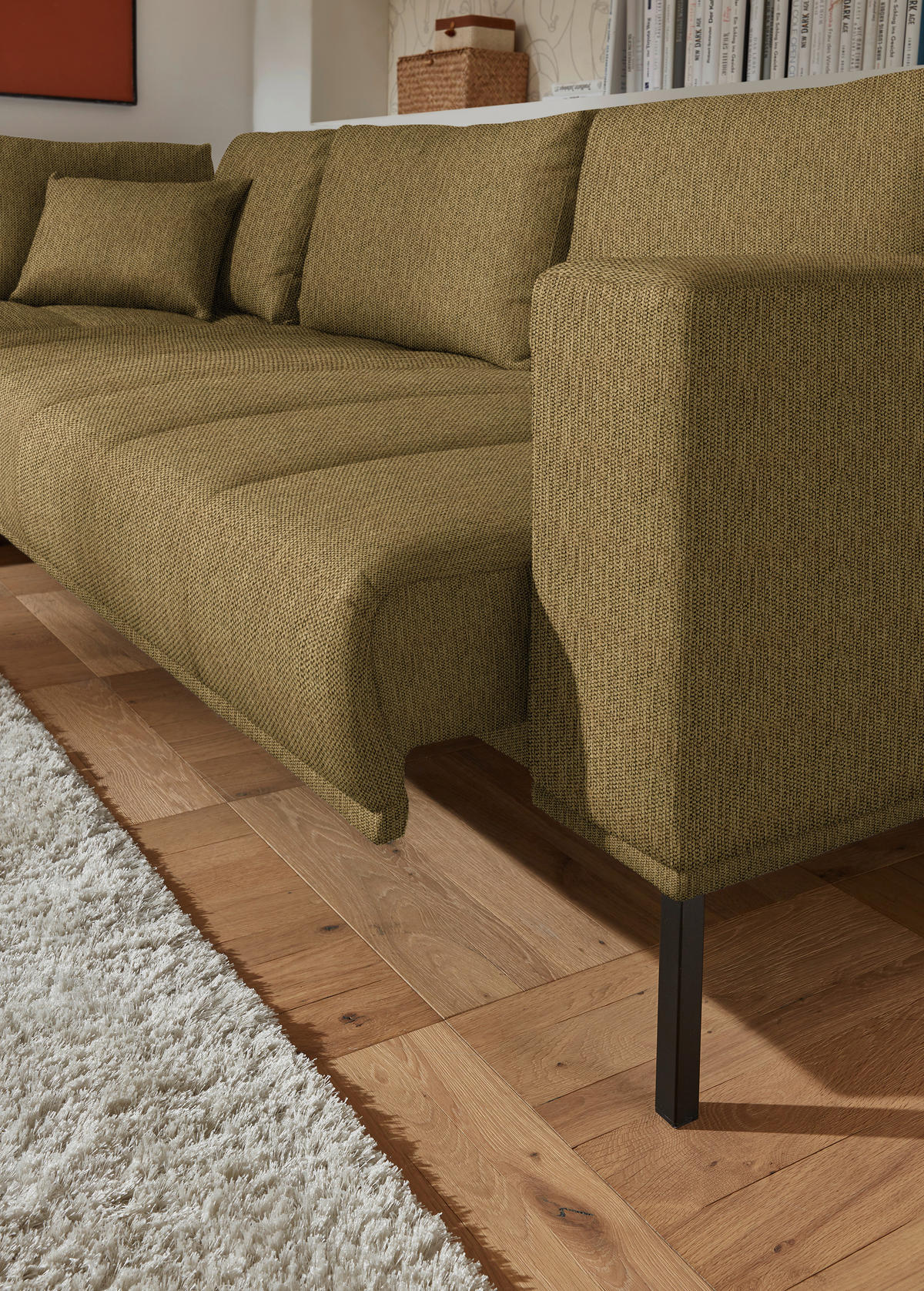 ECKSOFA Flachgewebe Messingfarben  - Messingfarben/Schwarz, Design, Textil/Metall (270/308cm) - Pure Home Lifestyle