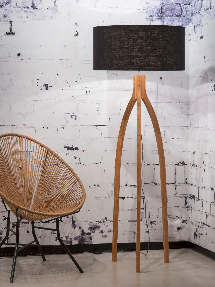 STEHLEUCHTE 60/160 cm    - Schwarz/Naturfarben, Trend, Holz/Textil (60/160cm) - Good & Mojo
