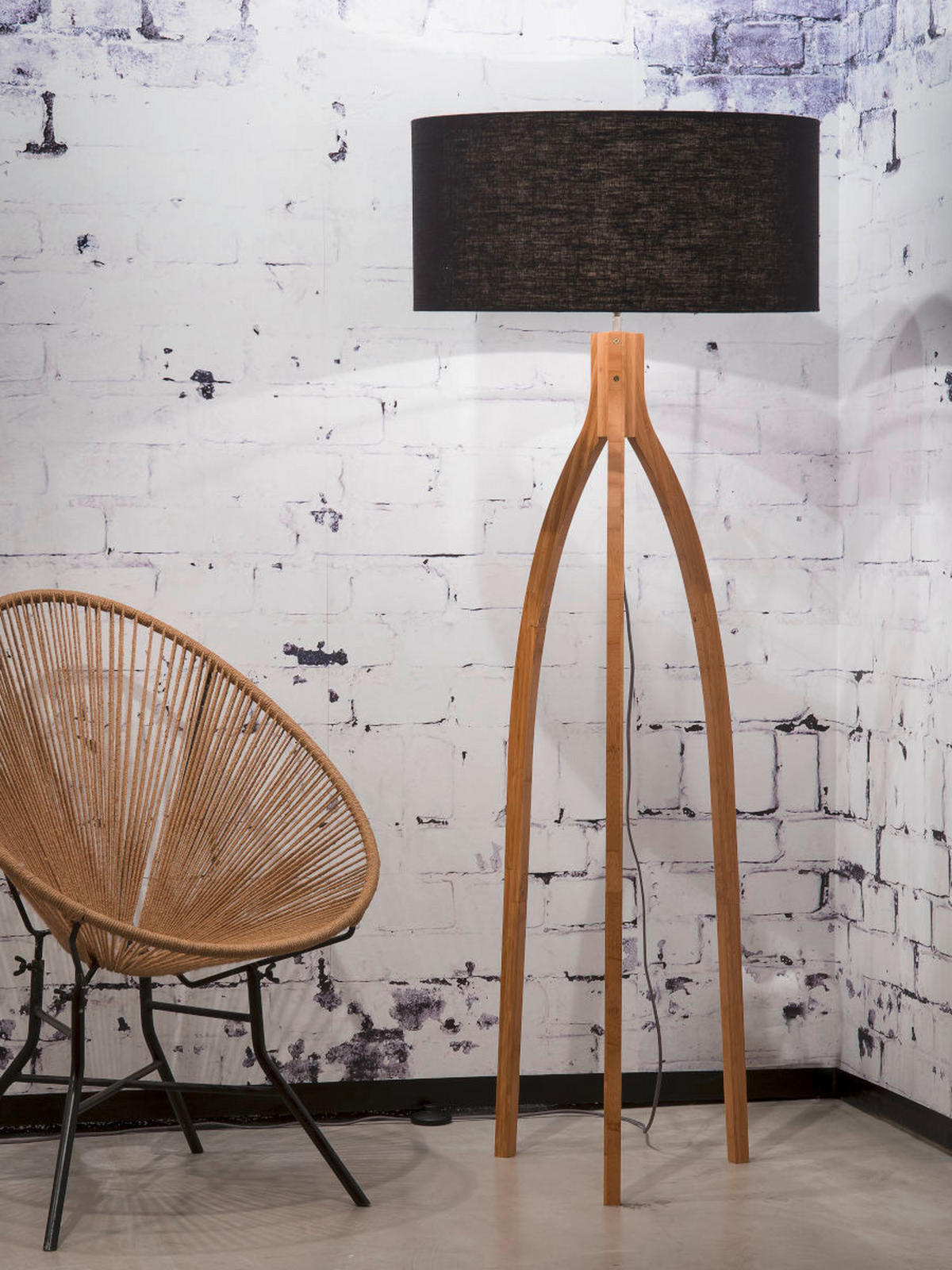 STEHLEUCHTE 60/160 cm    - Schwarz/Naturfarben, Trend, Holz/Textil (60/160cm) - Good & Mojo