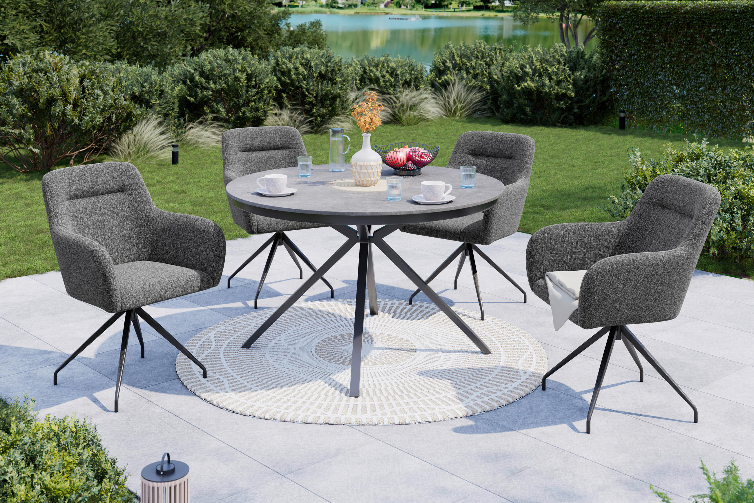 GARTENSTUHL Aluminium, Stahl Grau  - Anthrazit/Grau, MODERN, Textil/Metall (62/87/62cm) - Ambia Garden