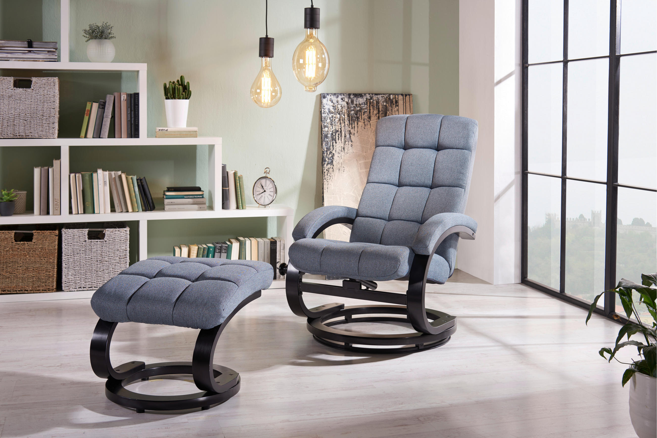 SET SCAUNE DE RELAXARE in lemn, metal, textil gri, negru  - negru/gri, Modern, lemn/metal (67/78/94cm) - MID.YOU