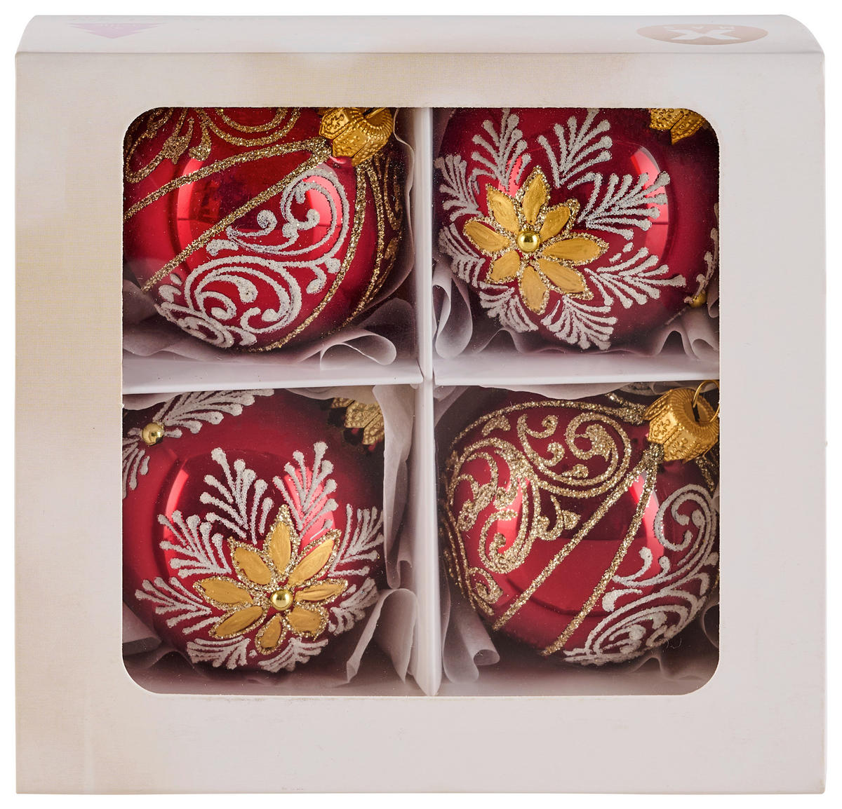CHRISTBAUMKUGEL-SET 6 cm 4-teilig  - Rot, LIFESTYLE, Glas/Metall (6cm) - X-Mas