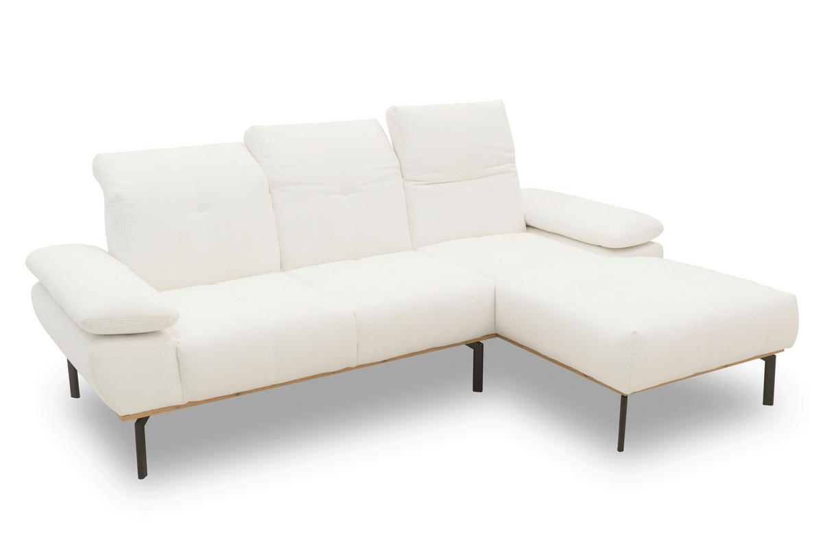 ECKSOFA Weiß Mikrofaser  - Wildeiche/Schwarz, Design, Textil/Metall (242/170cm) - MID.YOU
