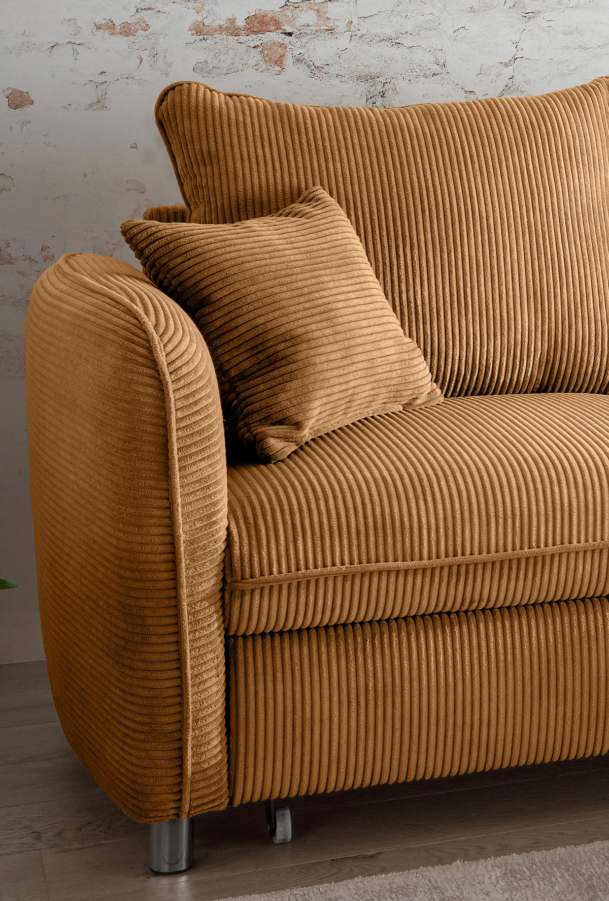 ECKSCHLAFSOFA  mit Rücken echt, Armteil links, Armteil rechts Cord Goldfarben  - Chromfarben/Goldfarben, MODERN, Textil/Metall (254/160cm) - Livetastic