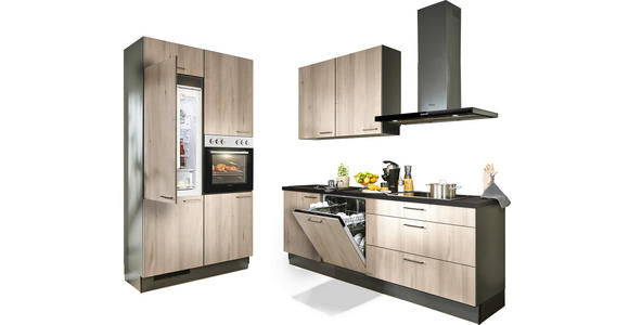 ECKKÜCHE 120/220 cm in Graphitfarben, Tannenholzfarben - Tannenholzfarben/Schwarz, Design, Holzwerkstoff/Metall (120/220cm) - Xora