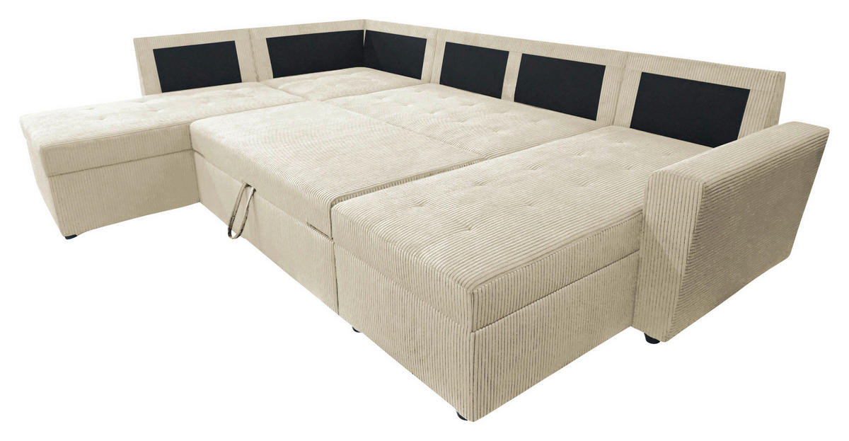 WOHNLANDSCHAFT in Cord Beige  - Beige/Schwarz, Design, Kunststoff/Textil (212/297/155cm) - MID.YOU