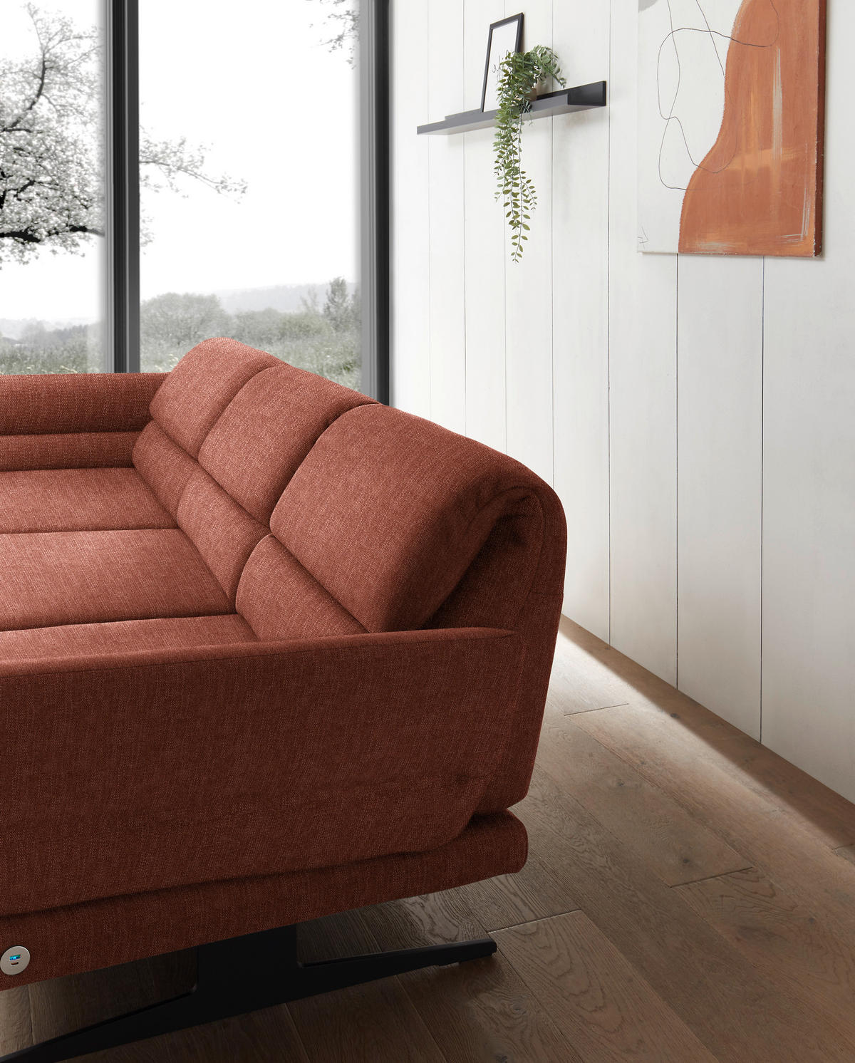 ECKSOFA in Flachgewebe Rostfarben  - Rostfarben/Schwarz, Design, Textil/Metall (176-217/279-327cm) - Dieter Knoll