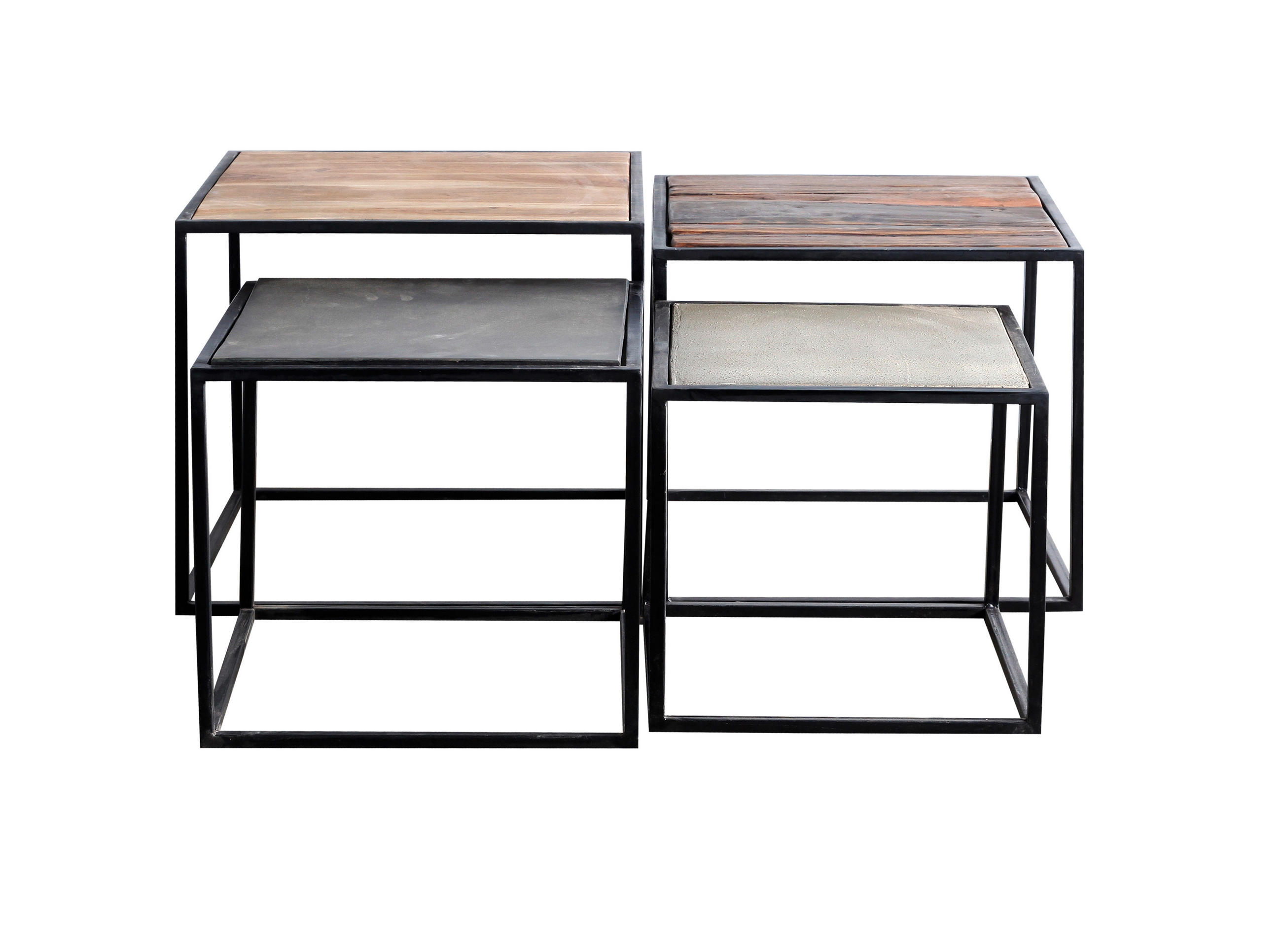 BEISTELLTISCH 4er-Set Akazie, Recyclingholz Hartholz quadratisch Grau, Naturfarben, Dunkelgrau  - Dunkelgrau/Naturfarben, Design, Holz/Stein (96/96/45cm) - Carryhome