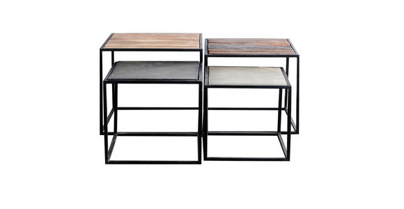 BEISTELLTISCH 4er-Set Akazie, Recyclingholz Hartholz quadratisch Grau, Naturfarben, Dunkelgrau - Dunkelgrau/Naturfarben, Design, Holz/Stein (96/96/45cm) - Carryhome