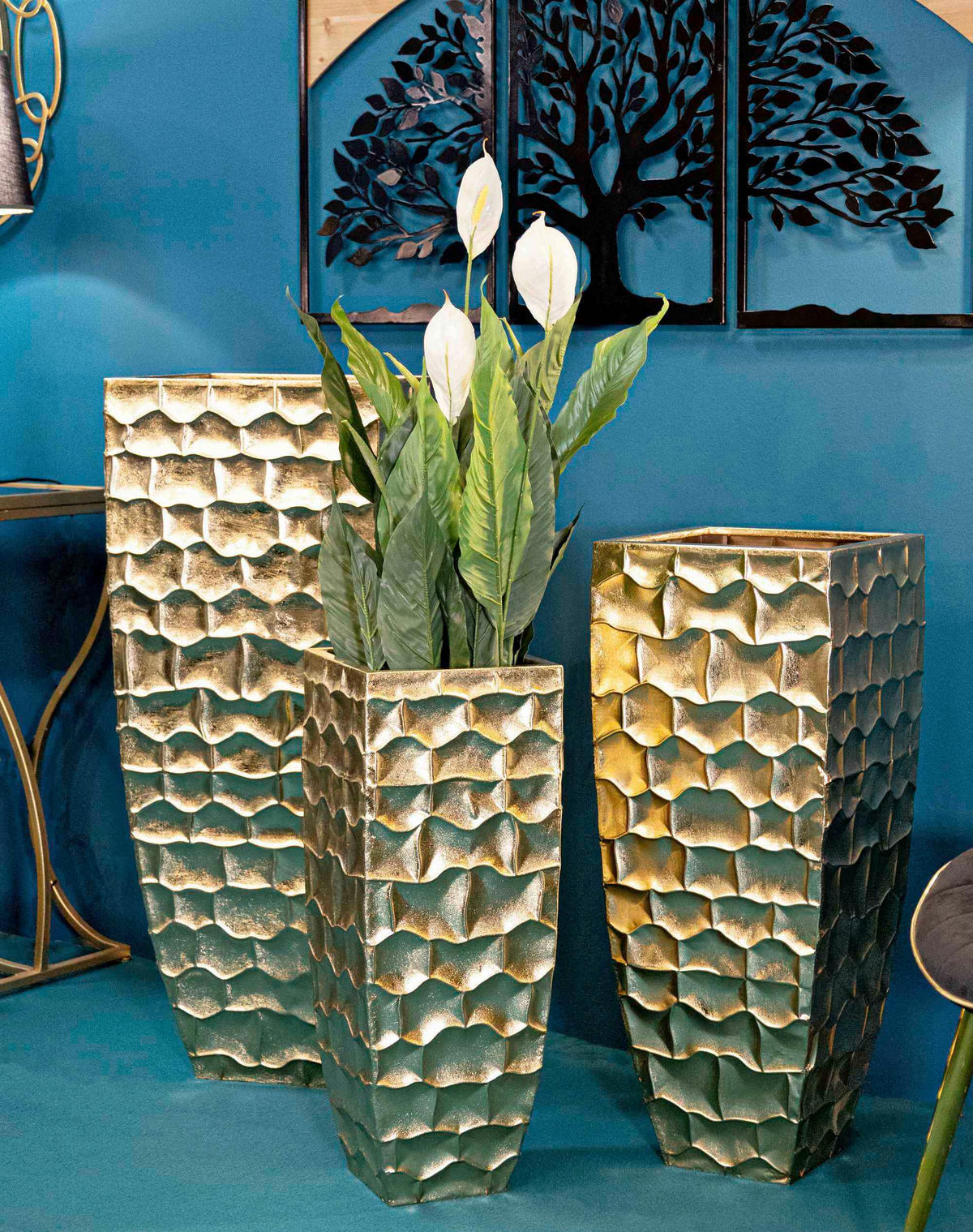 Vase Goldely Set 3  - Goldfarben, Basics, Metall (38/94/38cm)