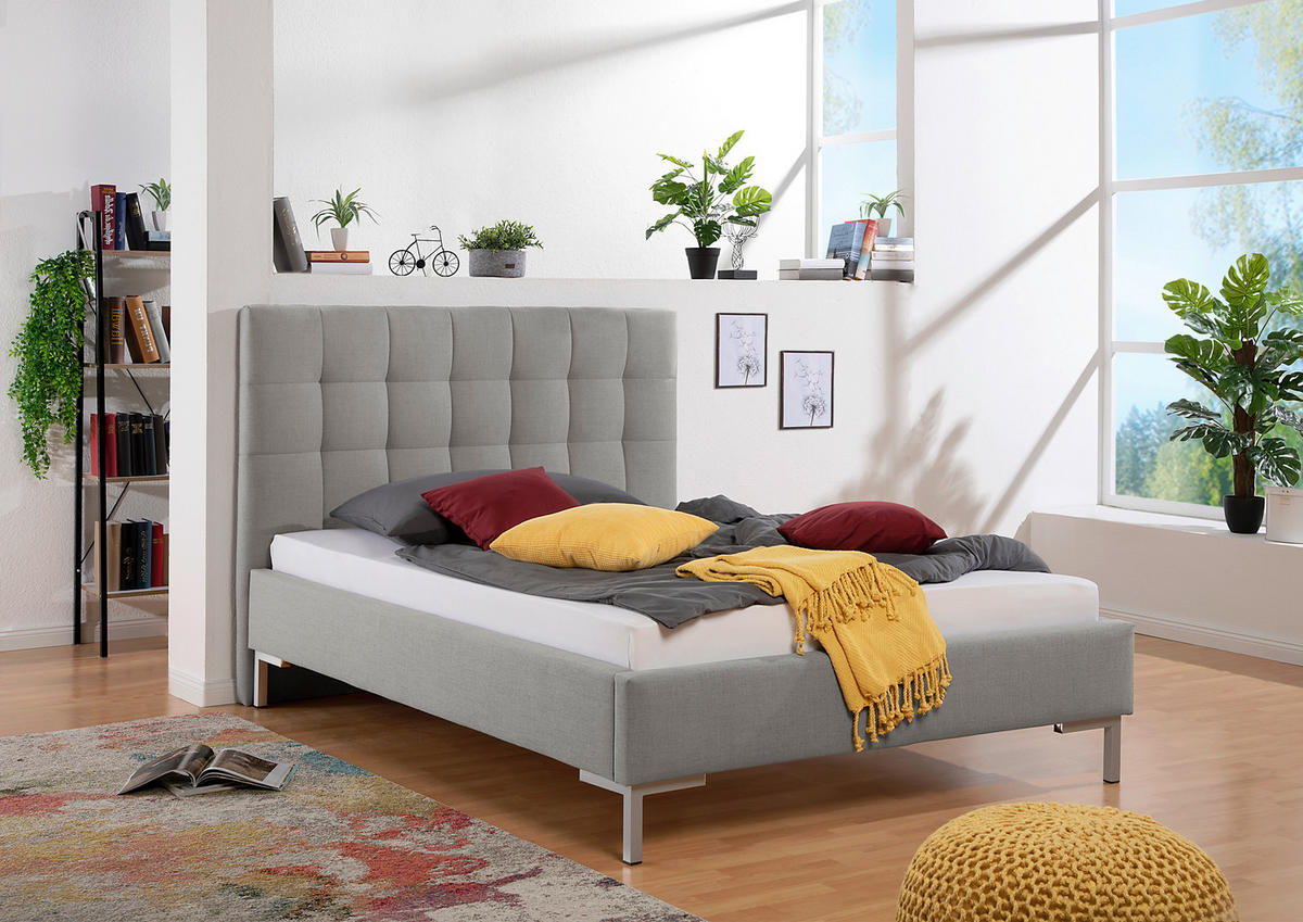 POLSTERBETT 140/200 cm,  in Grau,  - Silberfarben/Grau, MODERN, Textil/Metall (140/200cm) - Livetastic