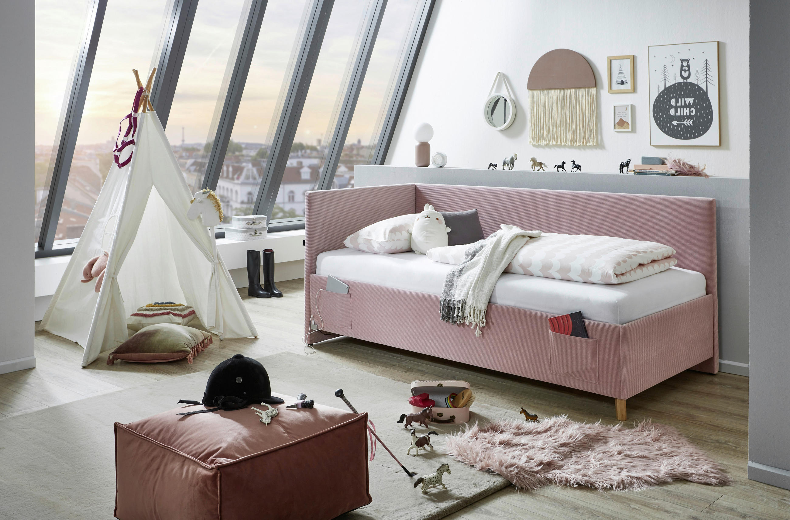 Thumbnail - Stylife Polsterliege, Rosa, Holz, Birke, Buche,Eukalyptusholz, 90x200 cm, Reach, Bettkasten, Lattenrost, gepolstertes Ko...