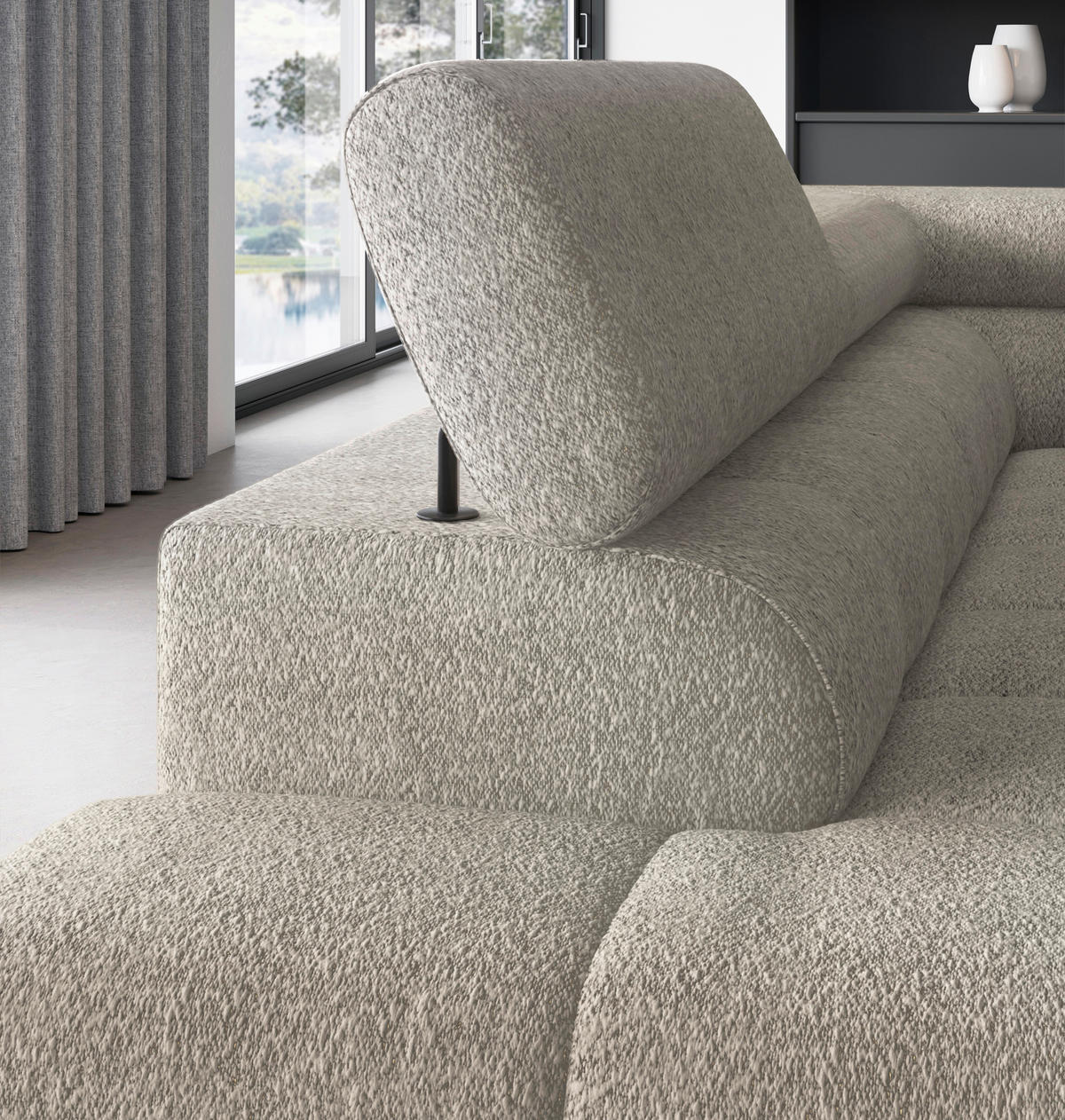 ECKSOFA FERUCCE in Teddystoff Beige  200/276 cm  - Beige/Schwarz, Design, Textil/Metall (200/276cm) - MID.YOU