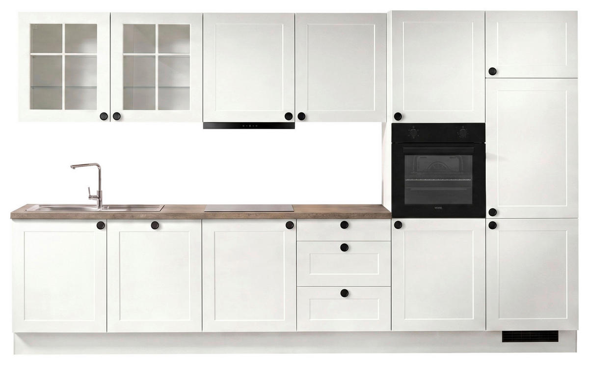 KÜCHENBLOCK IP4250 360 cm  in Braun, Weiß  - Schwarz/Weiß, Basics, Holzwerkstoff/Metall (360cm) - Impuls