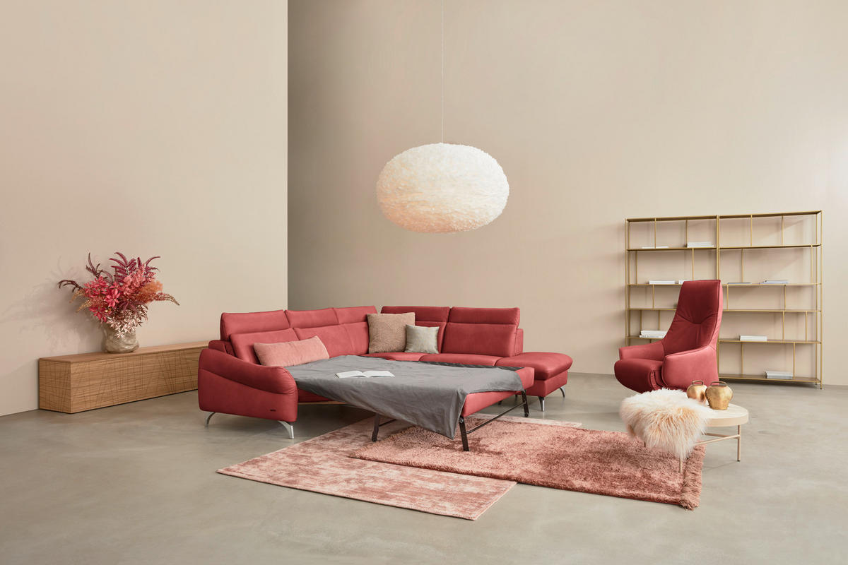 ECKSOFA in Echtleder Rot  - Edelstahlfarben/Rot, Konventionell, Leder/Metall (296/242cm) - Himolla Komfortklass