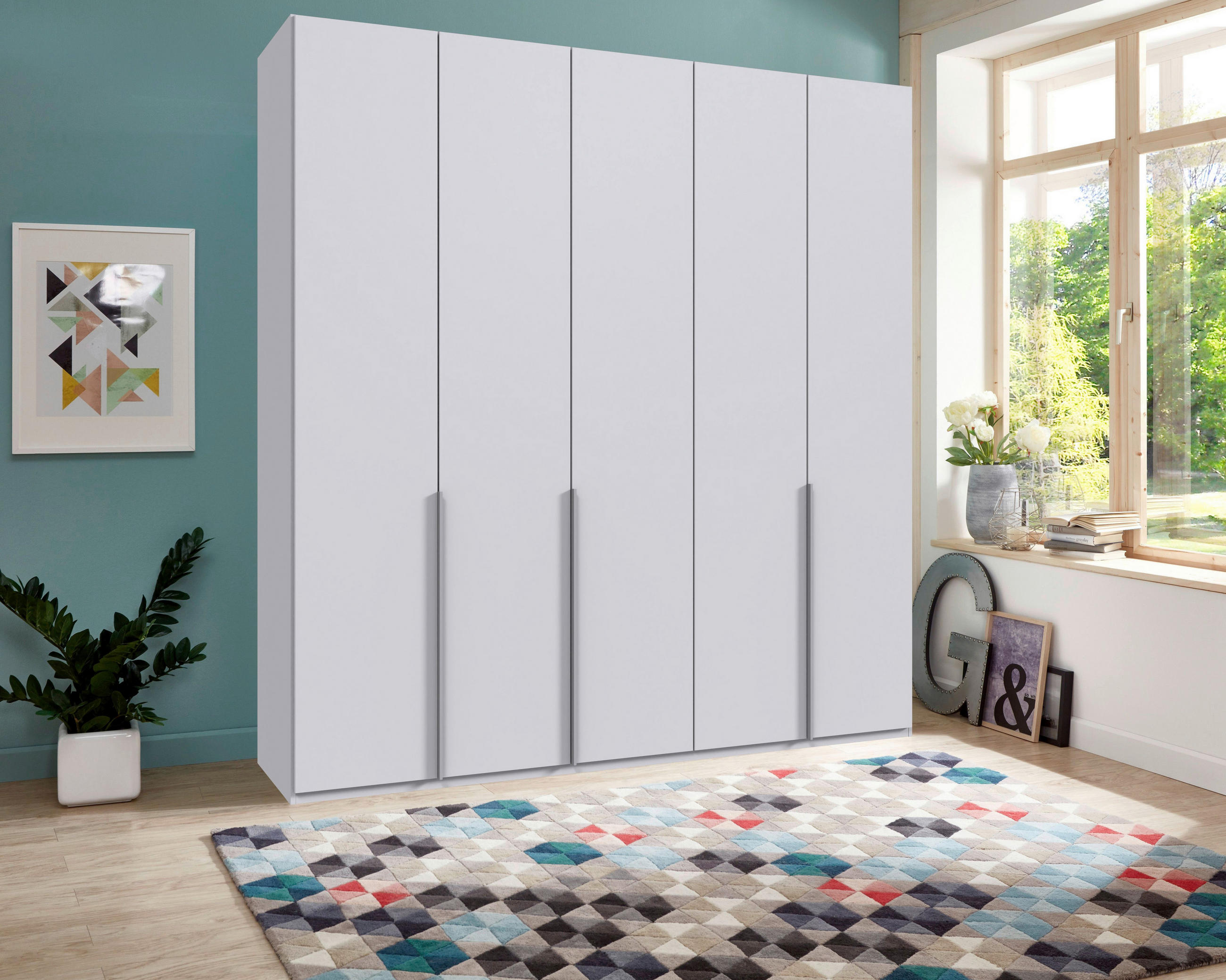 DREHTÜRENSCHRANK in Weiss  - Weiss/Alufarben, Modern, Holzwerkstoff/Metall (225/236/58cm) - MID.YOU