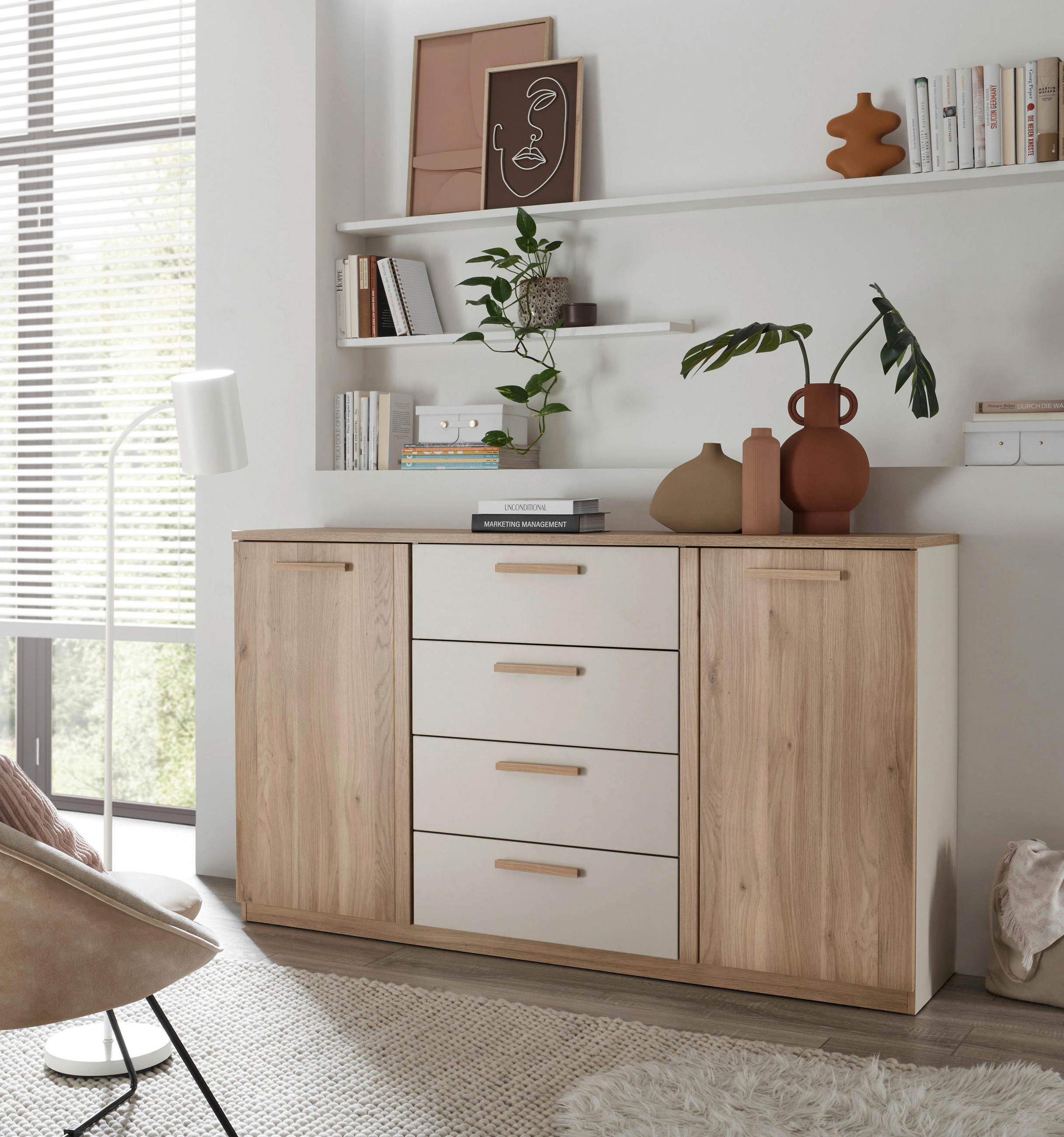 KOMMODE 165/96/38 cm  in Eichefarben, Kaschmir  - Kaschmir/Eichefarben, Design, Holz/Holzwerkstoff (165/96/38cm) - Xora