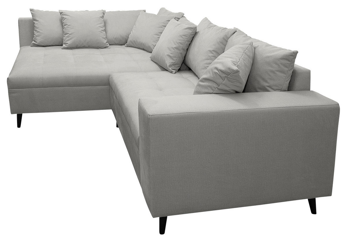 Ecksofa inkl. Hocker in Mikrofaser Grau  - Schwarz/Grau, Design, Holz/Textil (174/247cm) - MID.YOU