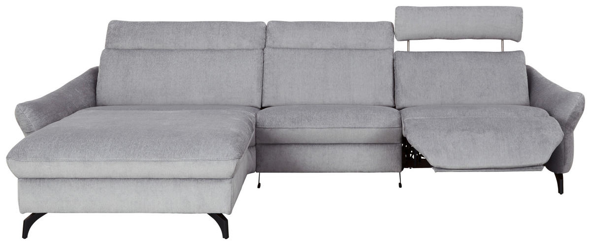 ECKSOFA in Chenille, Flachgewebe Hellgrau  - Anthrazit/Hellgrau, Design, Textil/Metall (179/306cm) - Himolla Komfortklass