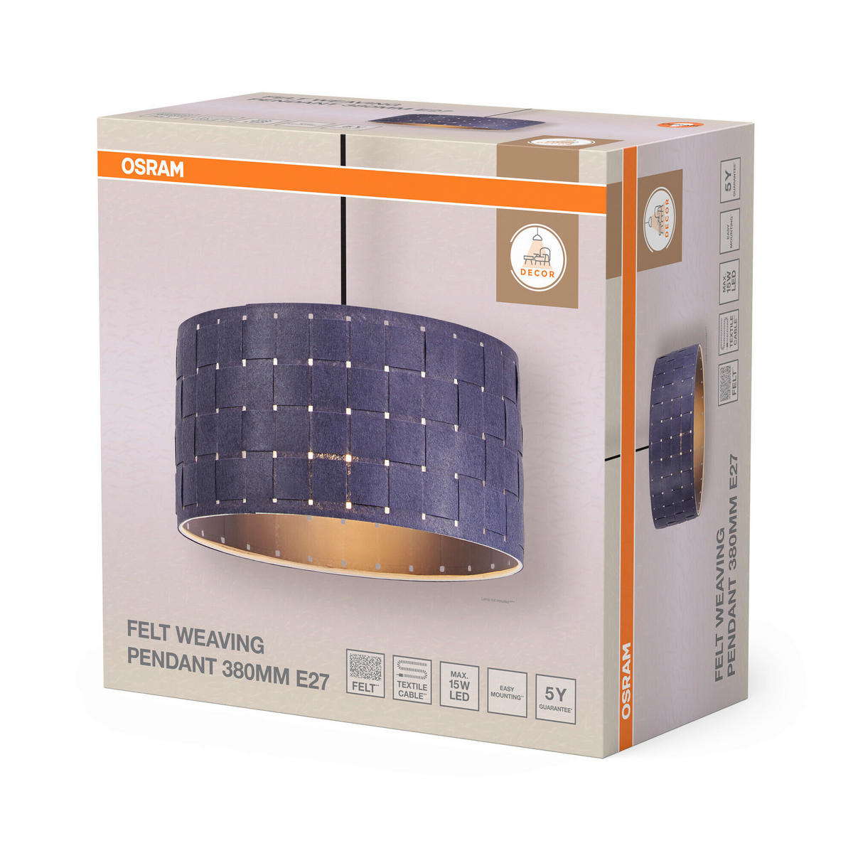 HÄNGELEUCHTE 38 cm  - Dunkelgrau, Basics, Naturmaterialien/Metall (38cm) - Osram