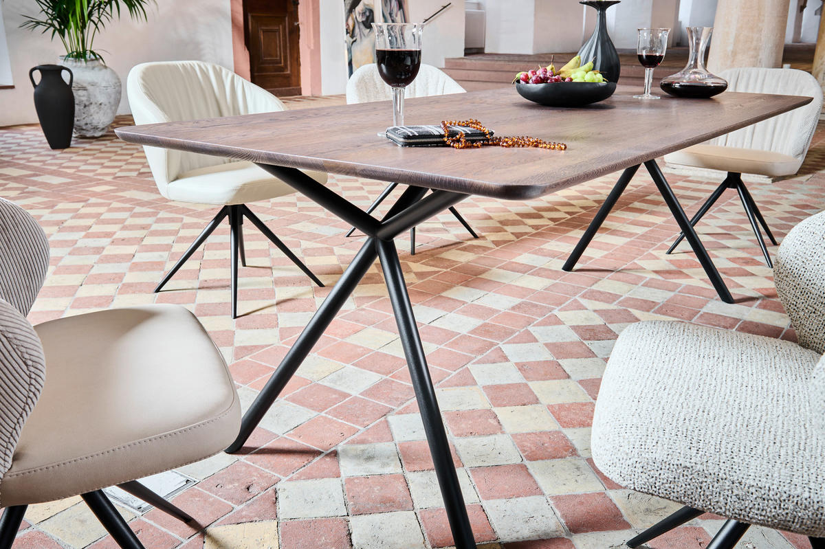 ESSTISCH Eiche massiv rechteckig Schwarz, Eiche dunkel  - Eiche dunkel/Schwarz, Design, Holz/Metall (220/100/75cm) - Dieter Knoll