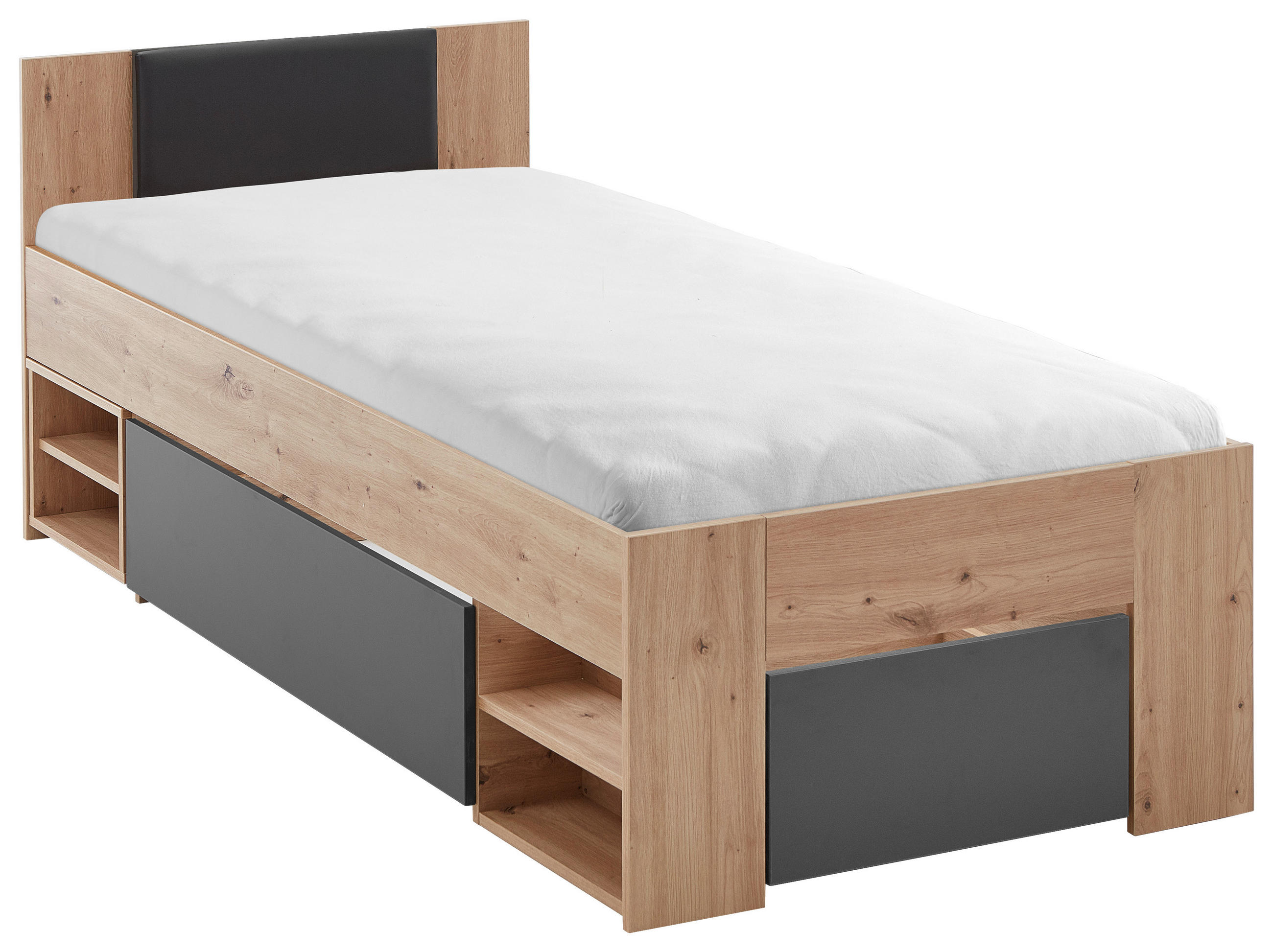 STAURAUMBETT 90/200 cm  in Graphitfarben, Eiche Artisan  - Graphitfarben/Eiche Artisan, KONVENTIONELL, Holzwerkstoff (90/200cm) - Boxxx