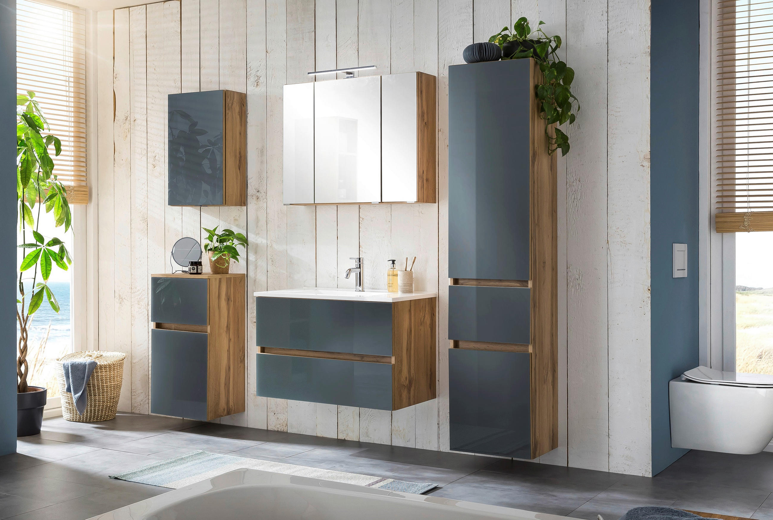 BADEZIMMER  in 160 cm  - Eichefarben/Grau, Konventionell, Glas/Holzwerkstoff (160cm) - Held