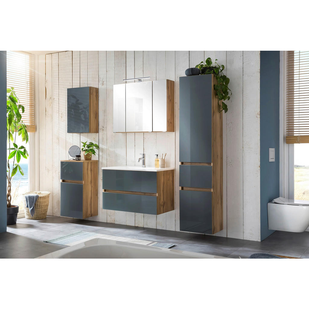 Badmöbel-set 6-tlg. Inkl. Led Helsinki, Weiß/eiche