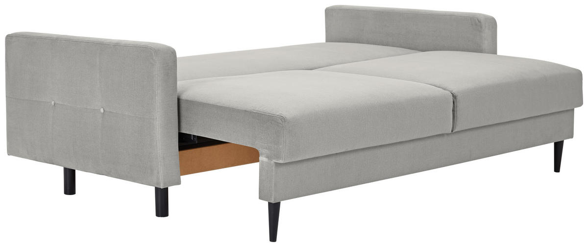 SCHLAFSOFA in Samt Hellgrau  - Hellgrau/Schwarz, Konventionell, Holz/Textil (220/95/98cm) - MID.YOU