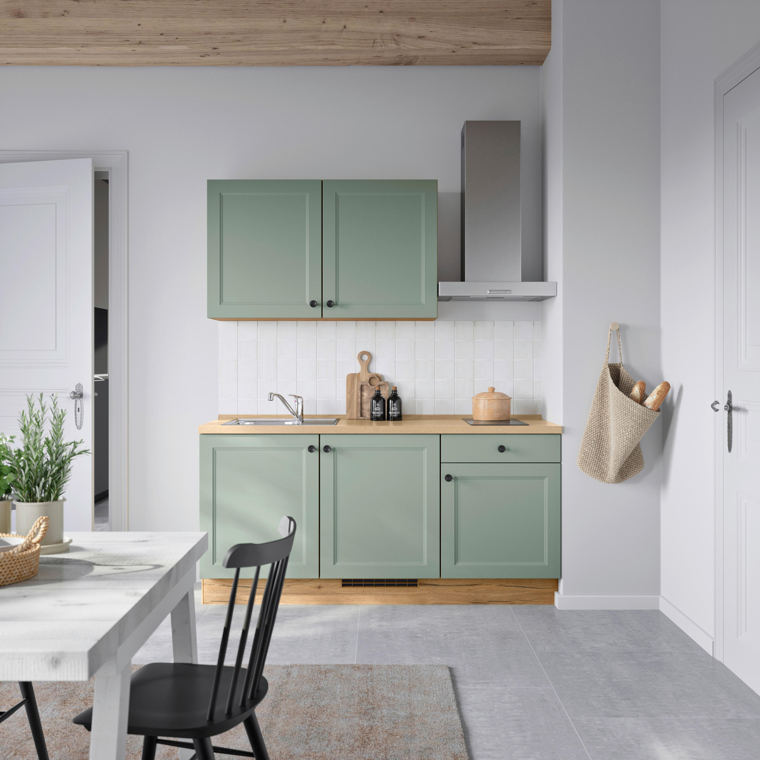 KÜCHENBLOCK 180 cm   in Eichefarben, Schilfgrün  - Schilfgrün/Eichefarben, MODERN, Holzwerkstoff/Metall (180cm) - Nobilia